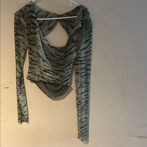 Zara Blue and Gray Asymmetrical Long Sleeve Blouse